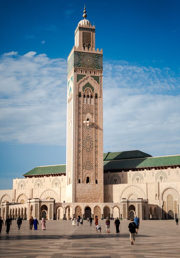 The stunning Hassan II Mosque with its tall minaret 5 days from casablanca ,morocco travel